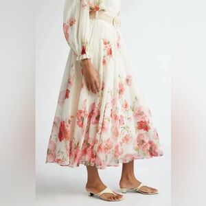 Zimmermann Lightburst Floral Belted Cotton & Silk Maxi Skirt